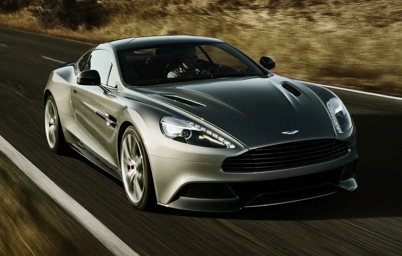Photo wallpaper road, grey, background, Aston Martin, speed, Aston Martin, supercar, the front