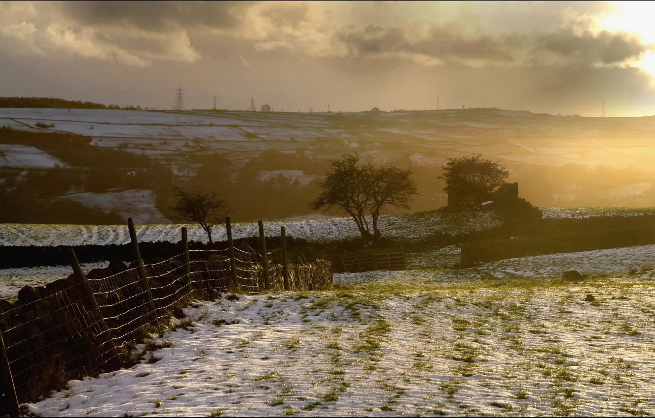 Photo wallpaper field, landscape, the fence