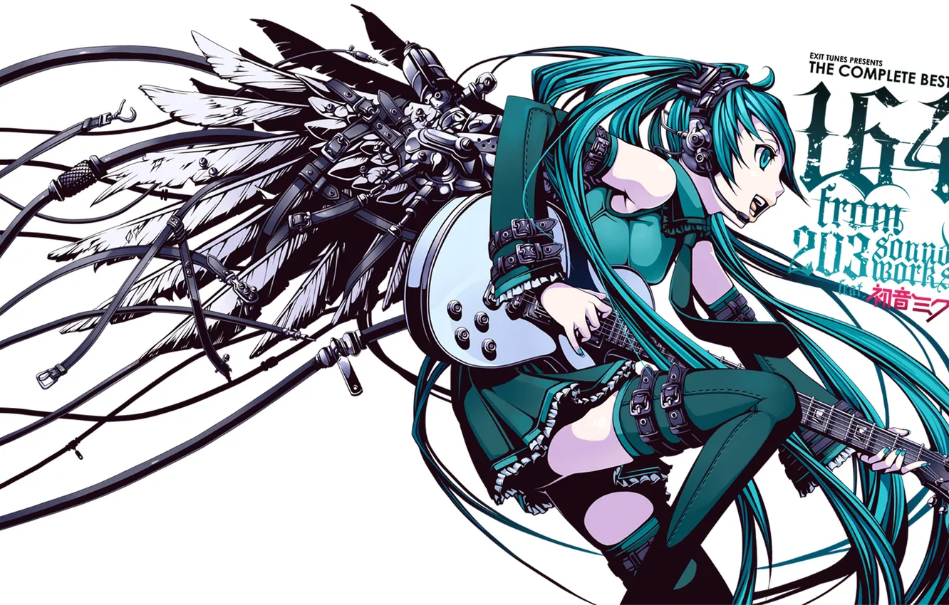 Photo wallpaper girl, guitar, wings, stockings, strap, vocaloid, long hair, Vocaloid