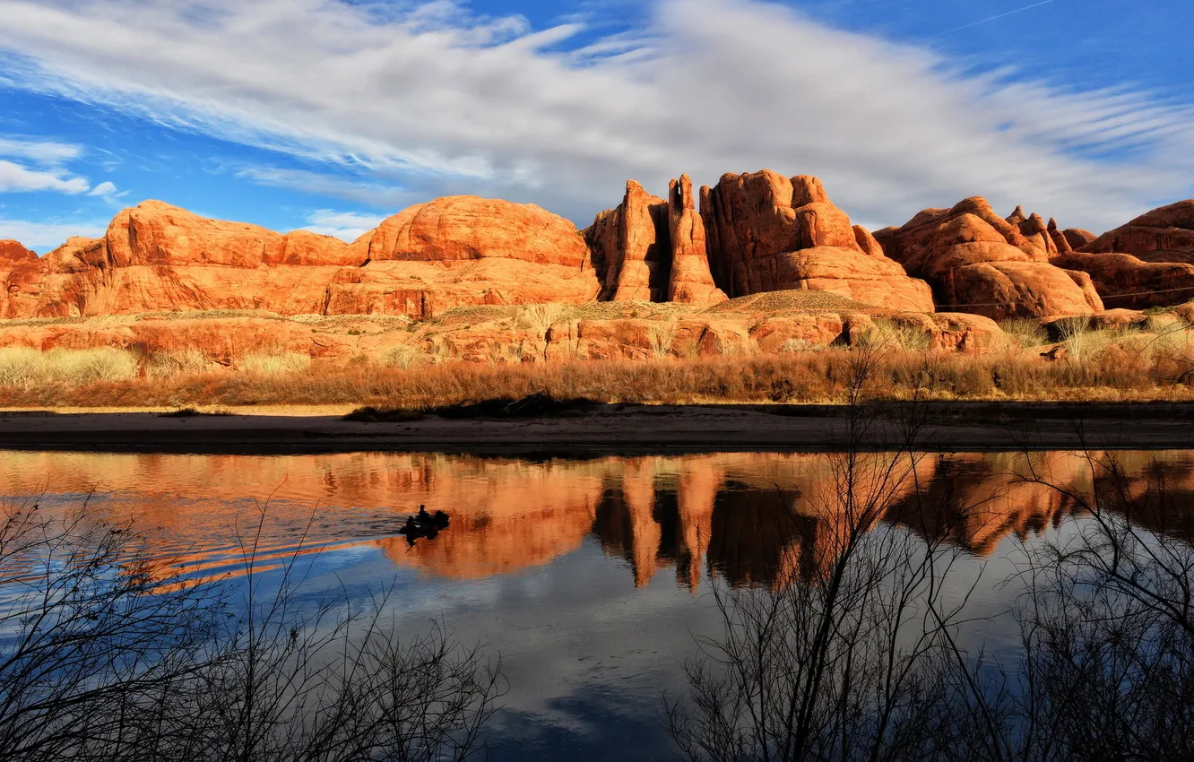 Photo wallpaper landscape, mountains, river, United States, Utah, Moab