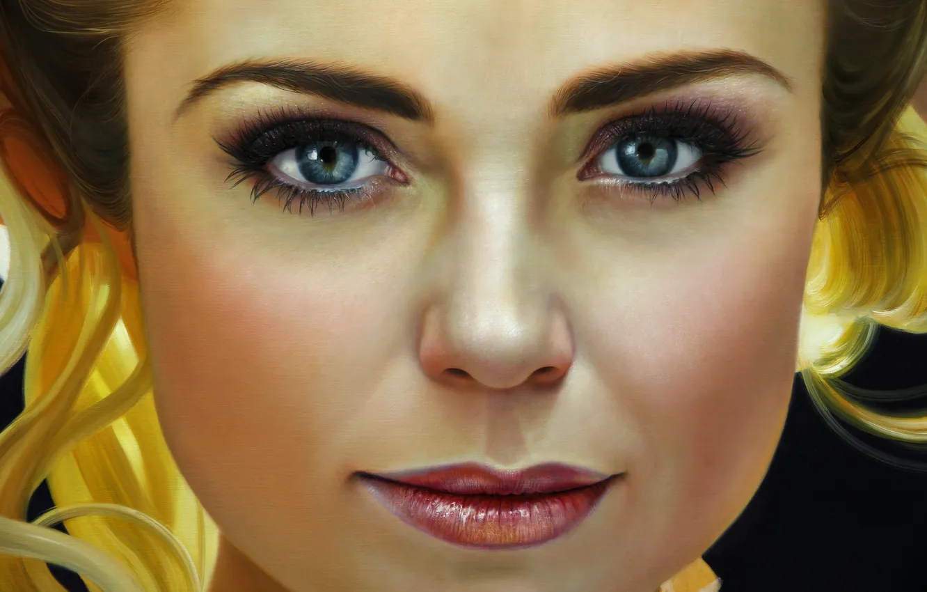 Photo wallpaper look, girl, face, portrait, painting