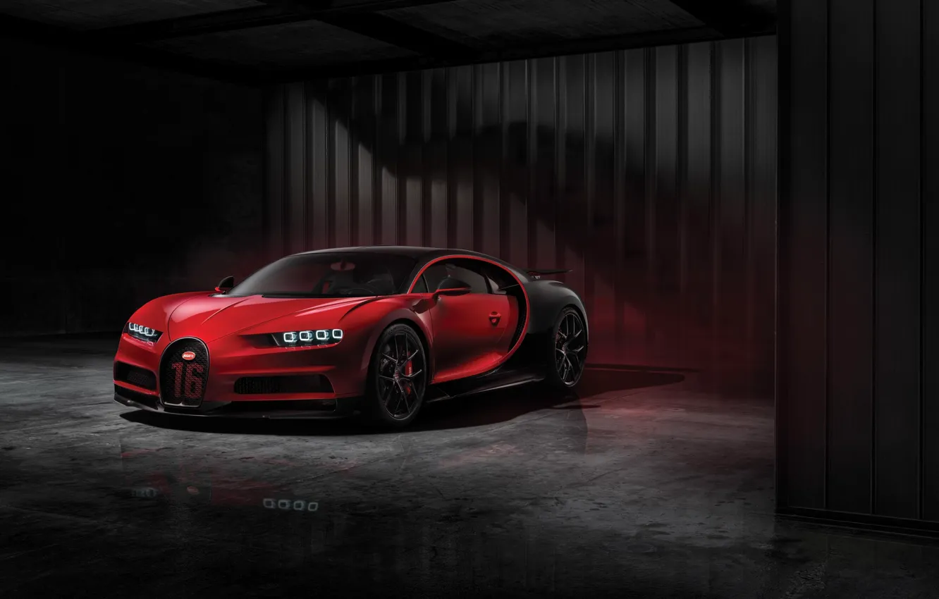 Photo wallpaper Red, Black, Machine, Bugatti, Background, Drives, Sport, Garage