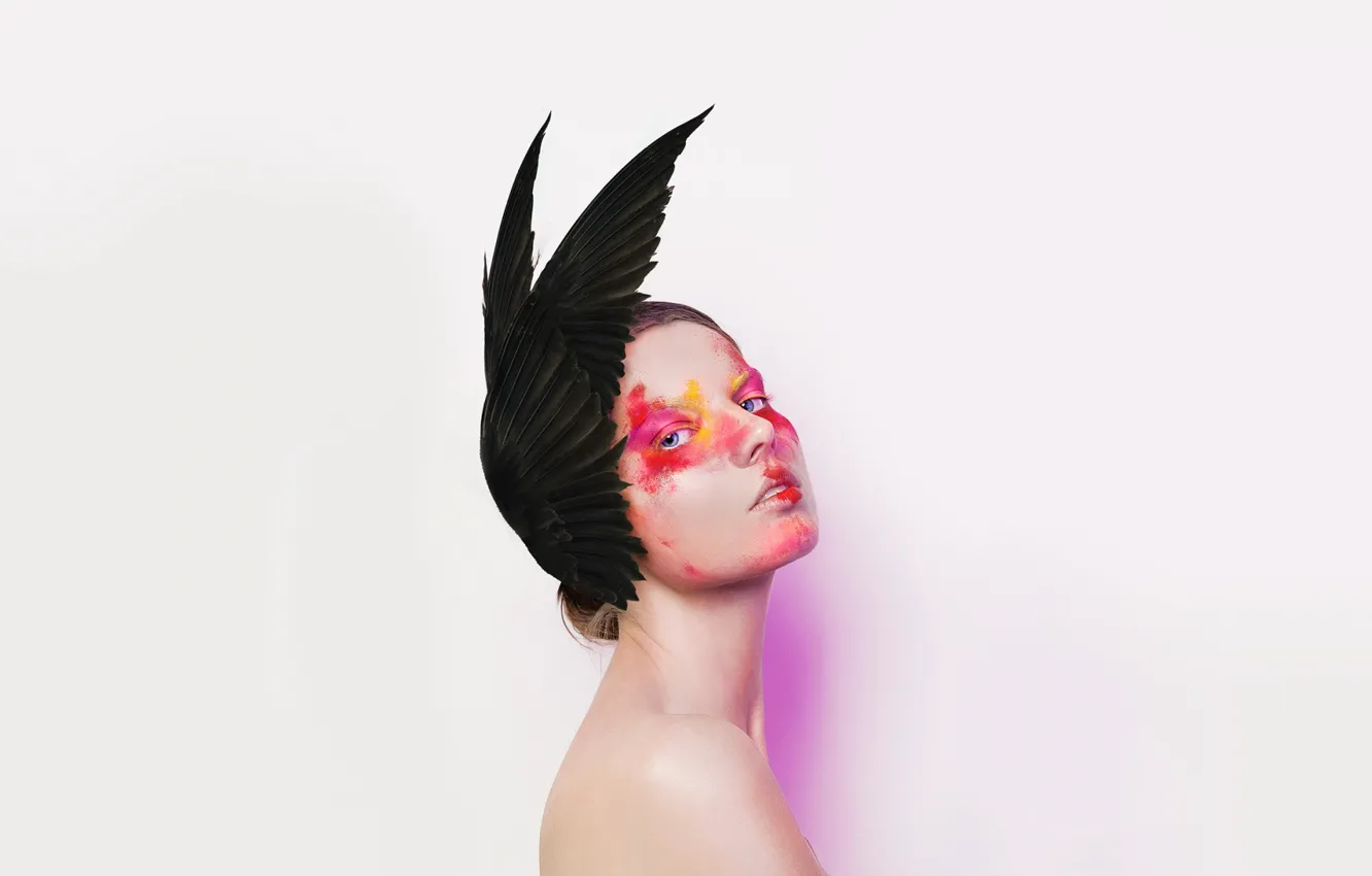 Photo wallpaper girl, face, paint, wings