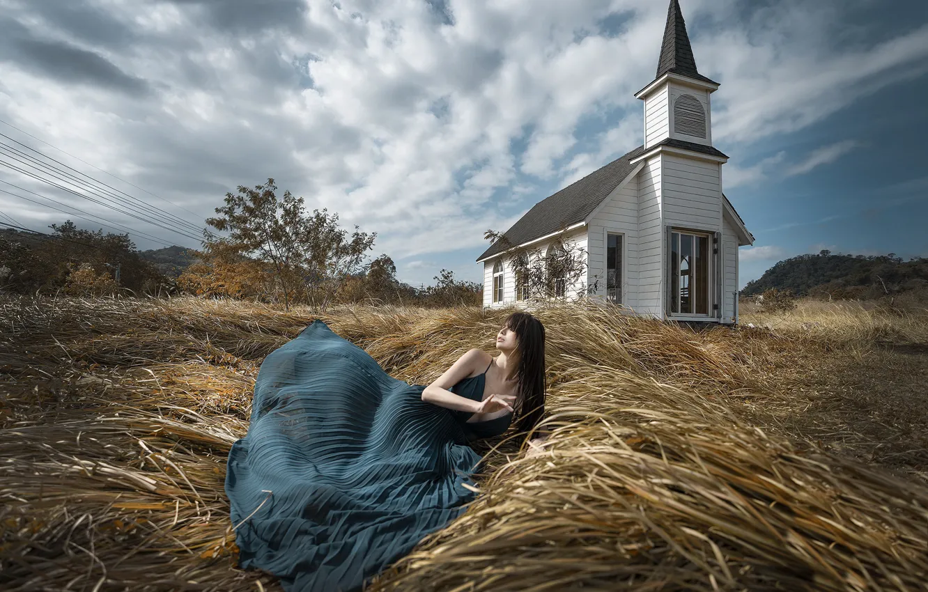 Photo wallpaper girl, nature, temple