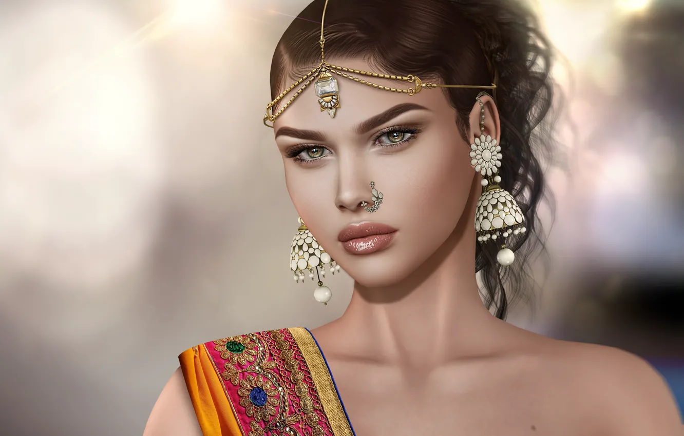 Photo wallpaper girl, decoration, earrings, saree
