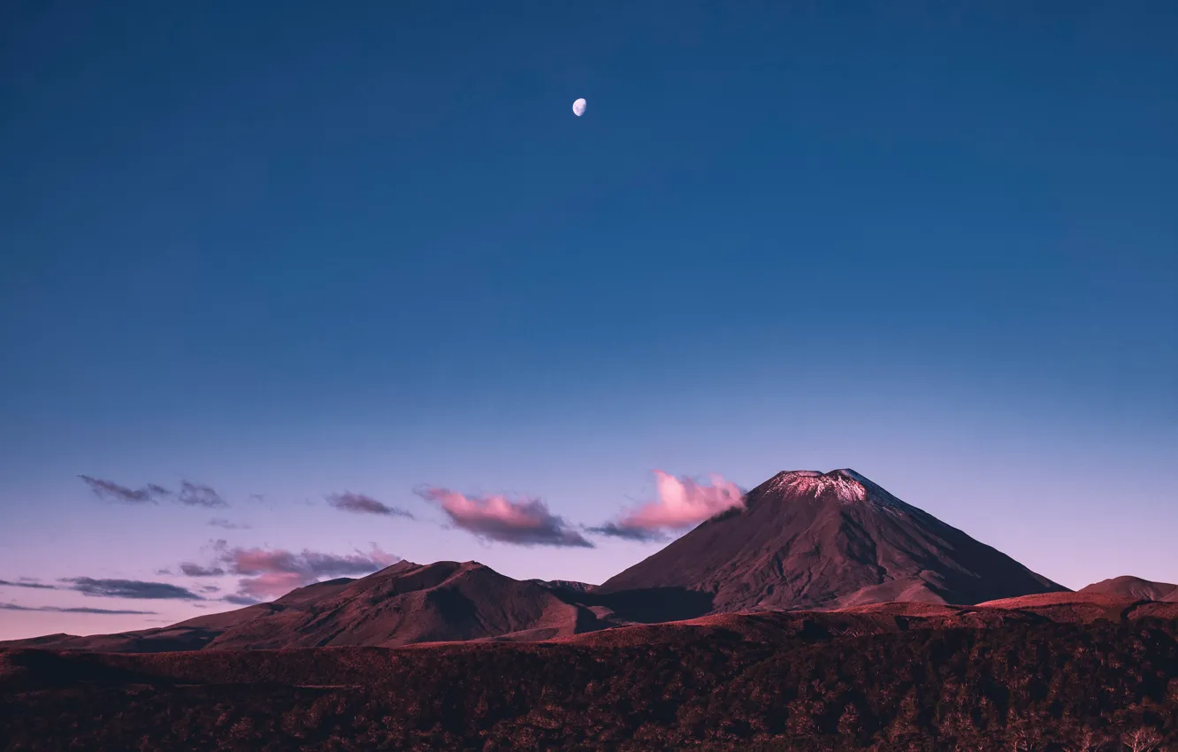 Photo wallpaper landscape, mountains, the moon, the volcano, hills