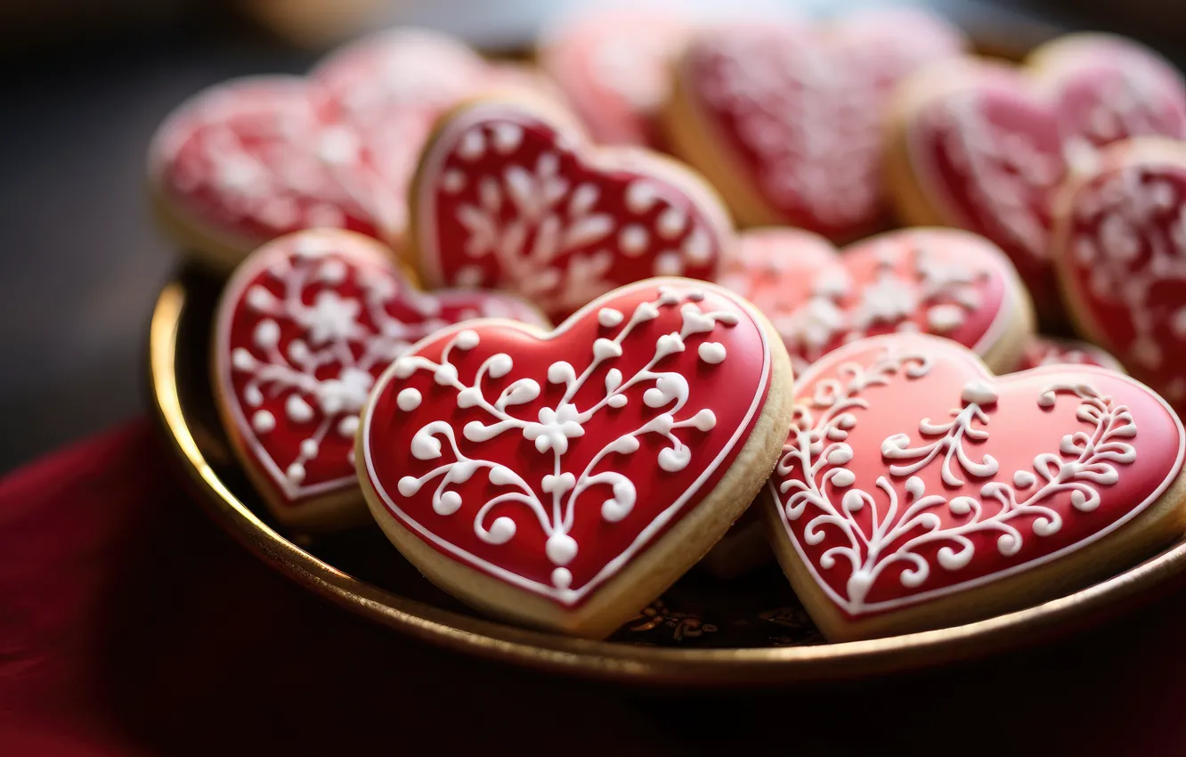 Photo wallpaper love, holiday, pattern, heart, feelings, heart, cookies, hearts
