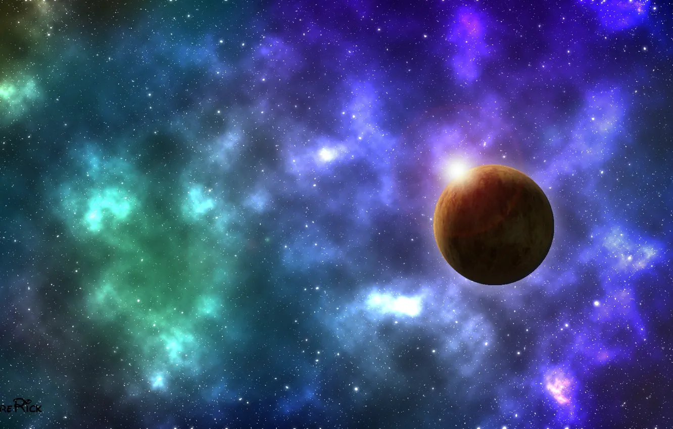 Photo wallpaper space, stars, nebula, planet