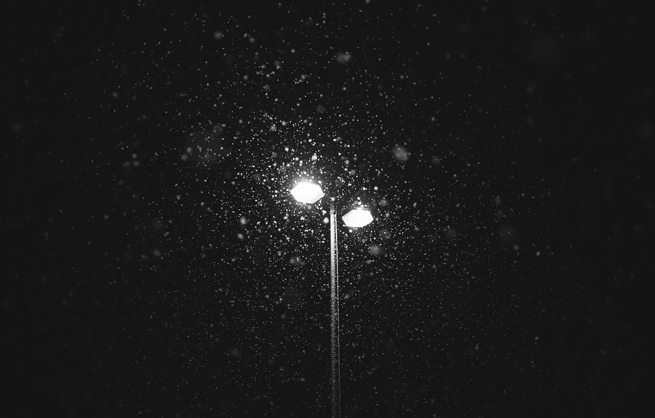 Photo wallpaper lights, winter, snowing, lamp post