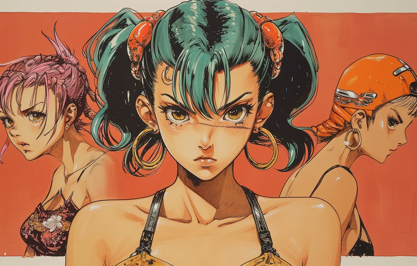 Photo wallpaper women, angry, looking back, dyed hair, Female band