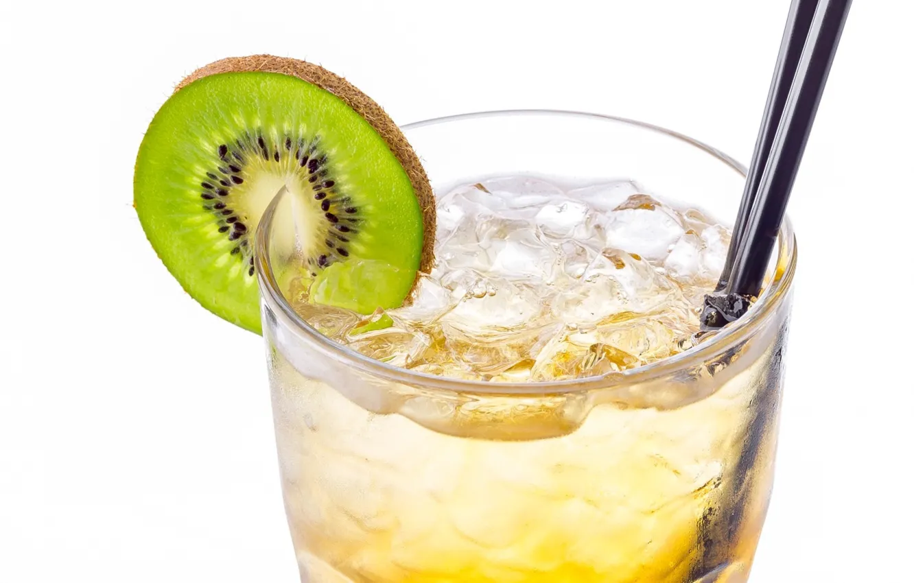 Photo wallpaper ice, macro, glass, kiwi, cocktail, drink, tube