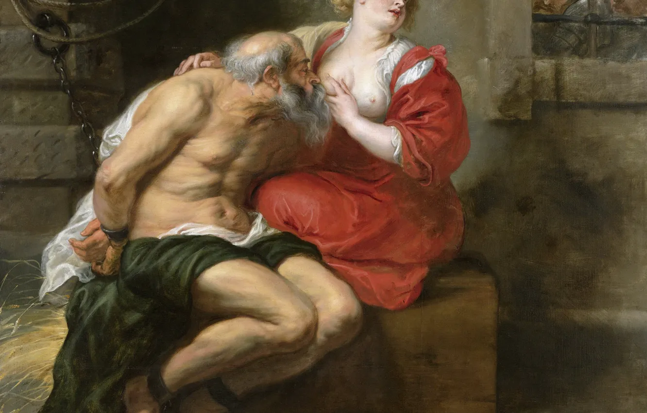 Photo wallpaper erotic, oil, picture, canvas, Peter Paul Rubens, mythology, Cimon and Pero