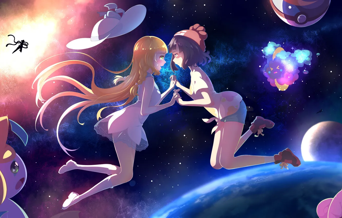 Photo wallpaper space, girls, hat, anime, art, pokemon, pokemon, deoxys