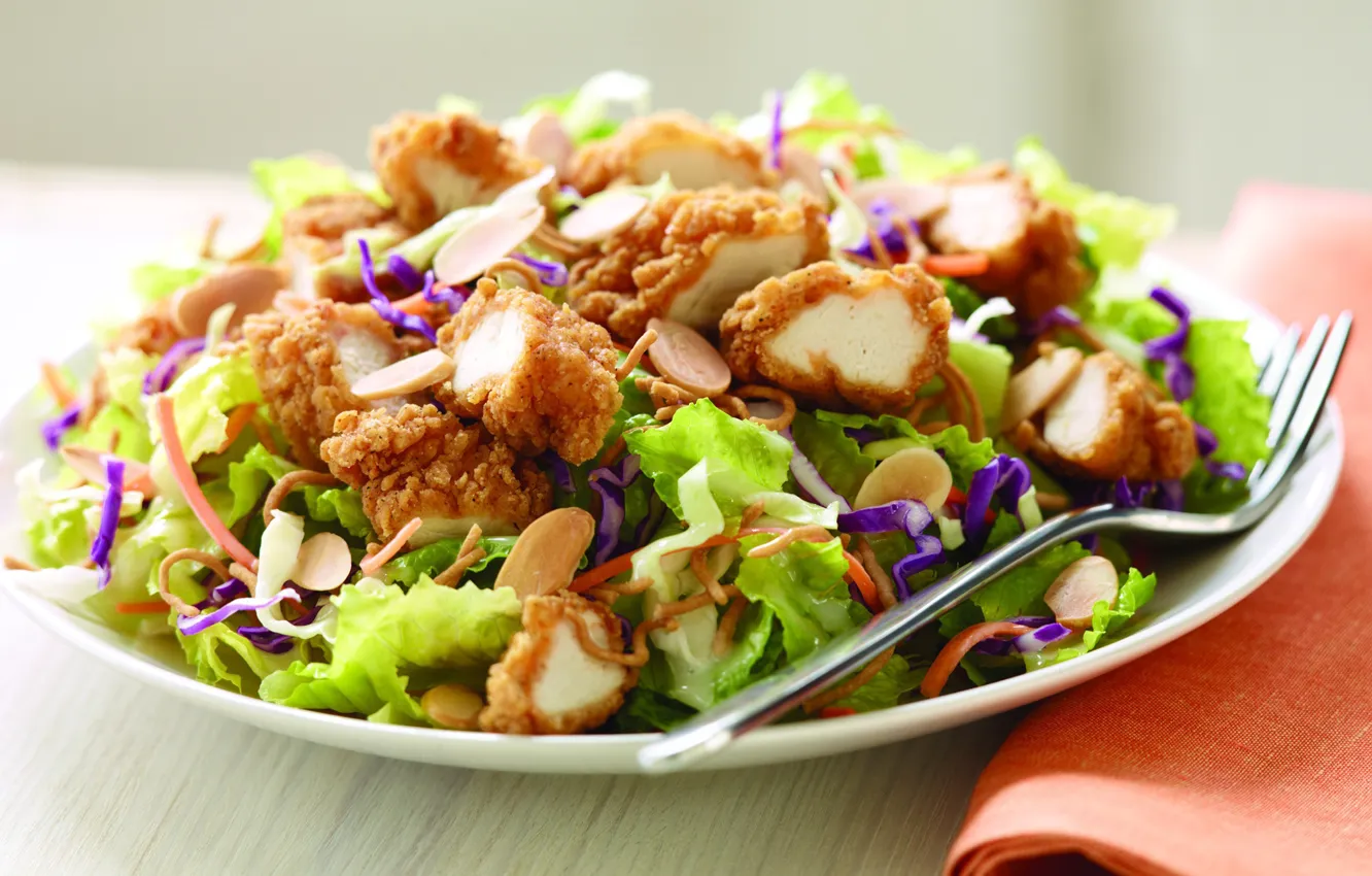 Photo wallpaper plate, meat, salad, greens, cabbage