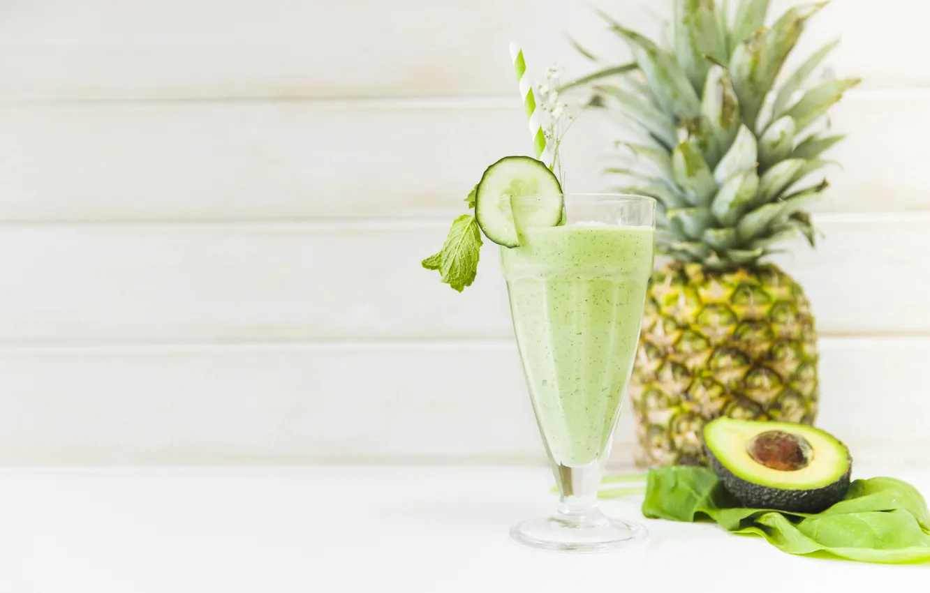 Photo wallpaper pineapple, cucumbers, avocado, smoothies