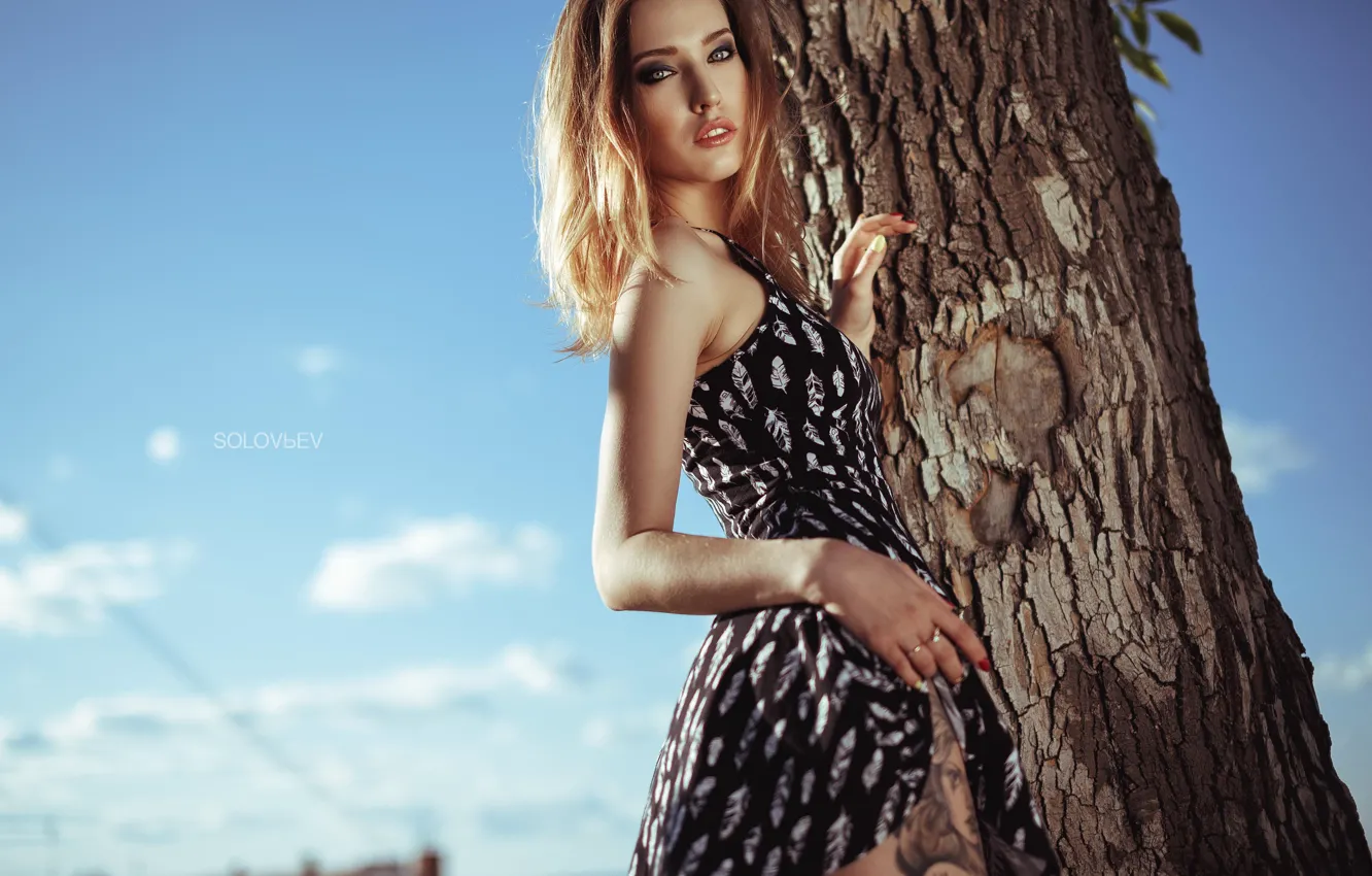 Photo wallpaper look, tree, model, dress, SOLOVЬEV, Artem Soloviev, Anastasia Inkin