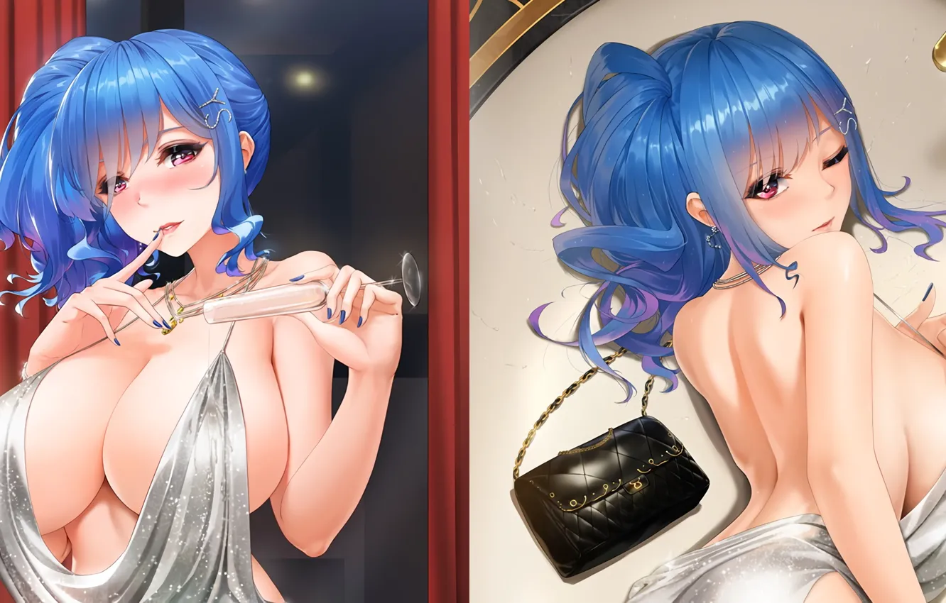 Photo wallpaper sexy girls, blue line, St Louis