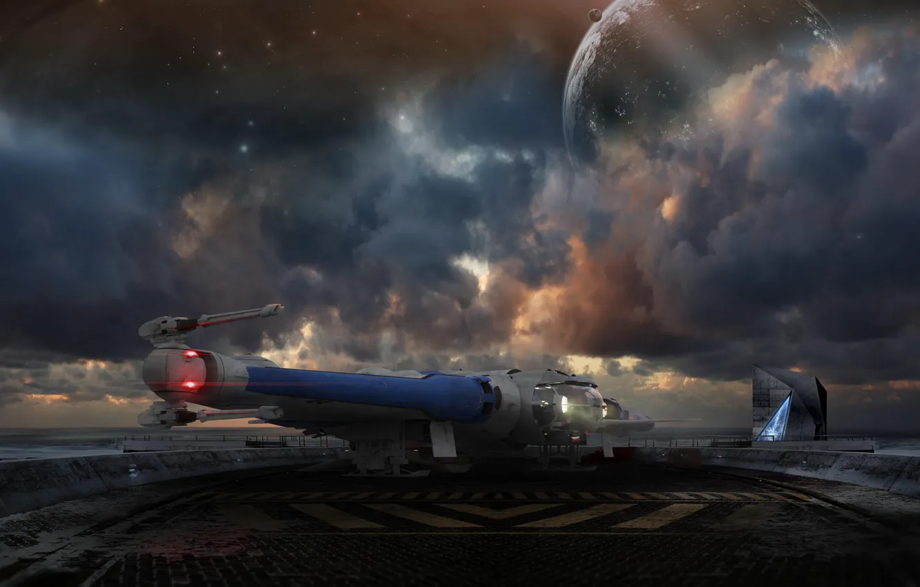 Photo wallpaper the sky, clouds, landing, starship, Star Citizen, Reliant