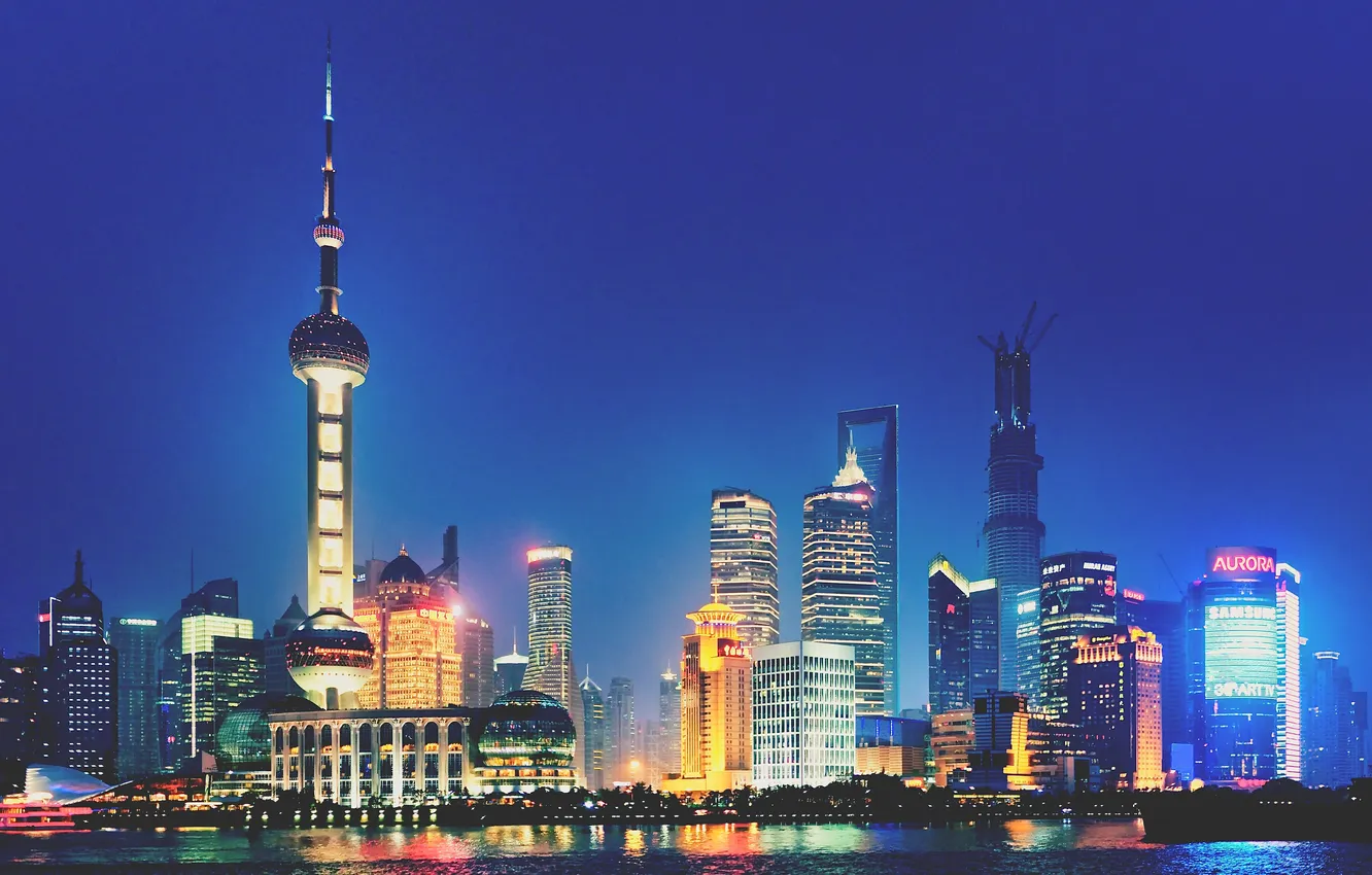 Photo wallpaper night, the city, lights