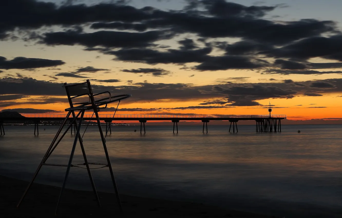 Photo wallpaper sea, landscape, night, bridge