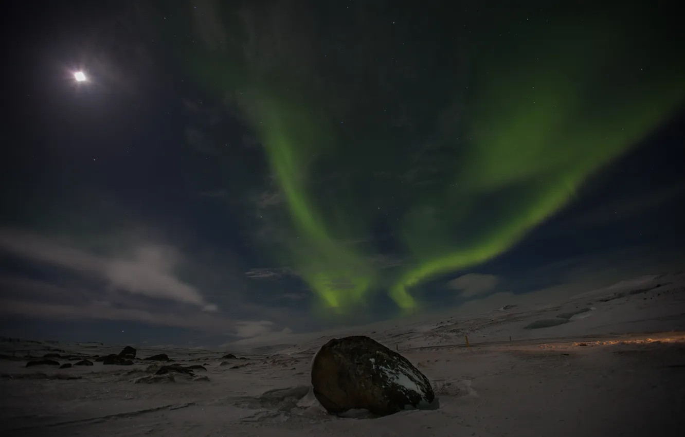 Photo wallpaper winter, stars, snow, night, Northern lights