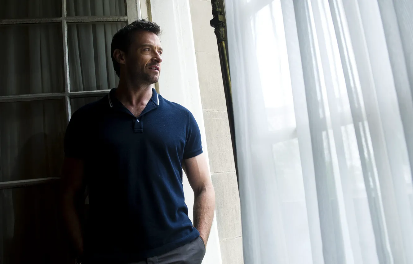 Photo wallpaper actor, shirt, Wolverine, Hugh Jackman, window