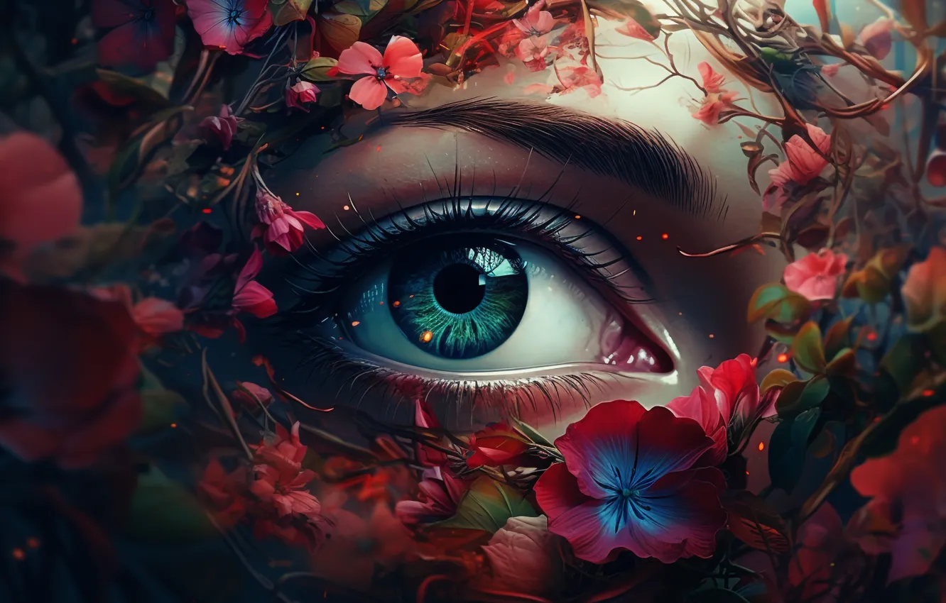 Photo wallpaper eyes, girl, digital painting, digital art, AI art, The Art of Artificial Intelligence, neural network