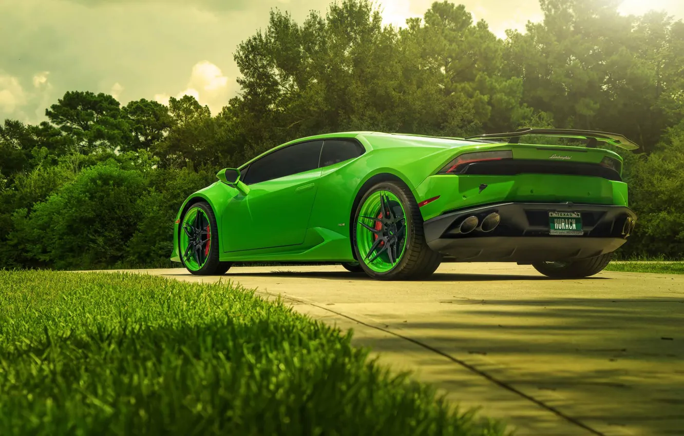 Photo wallpaper Lamborghini, Green, Color, Supercar, Wheels, Rear, ADV.1, Huracan