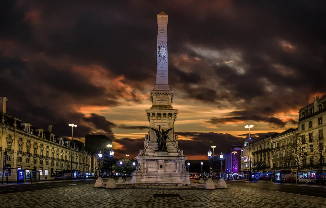 Photo wallpaper night, lights, home, area, monument, Portugal, obelisk, Lisbon