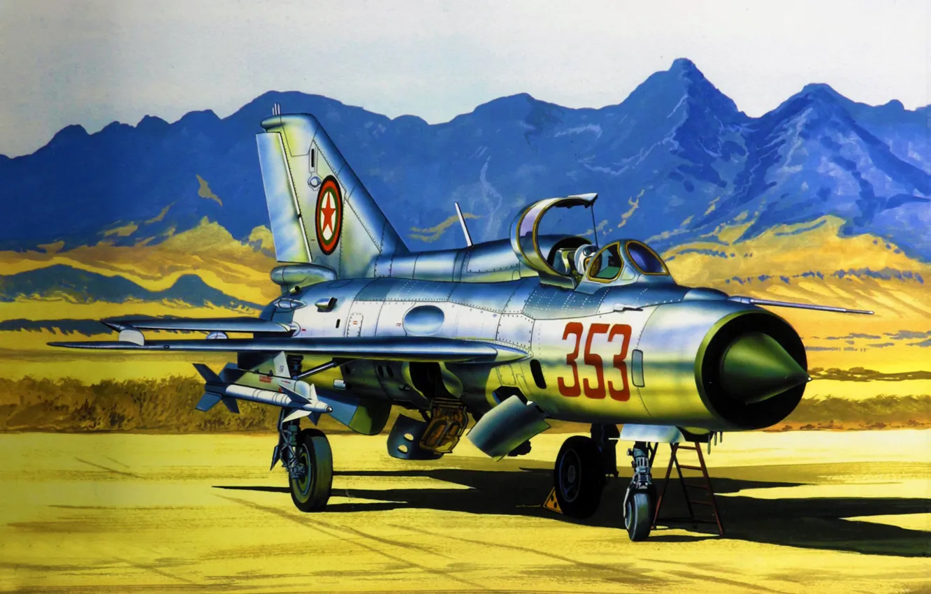 Photo wallpaper art, painting, aviation, jet, MiG-21 Fishbed