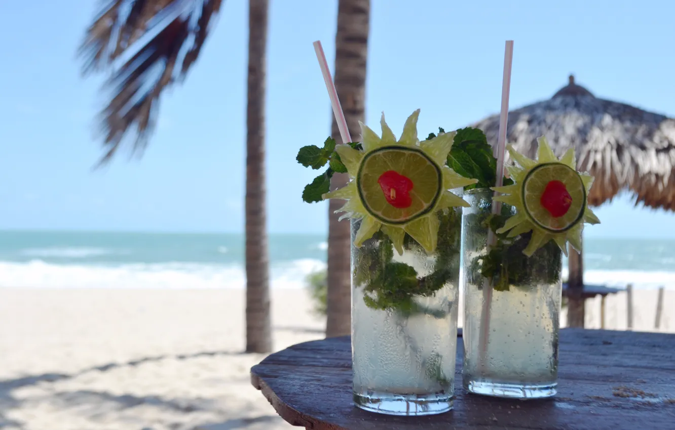 Photo wallpaper sea, beach, cocktail
