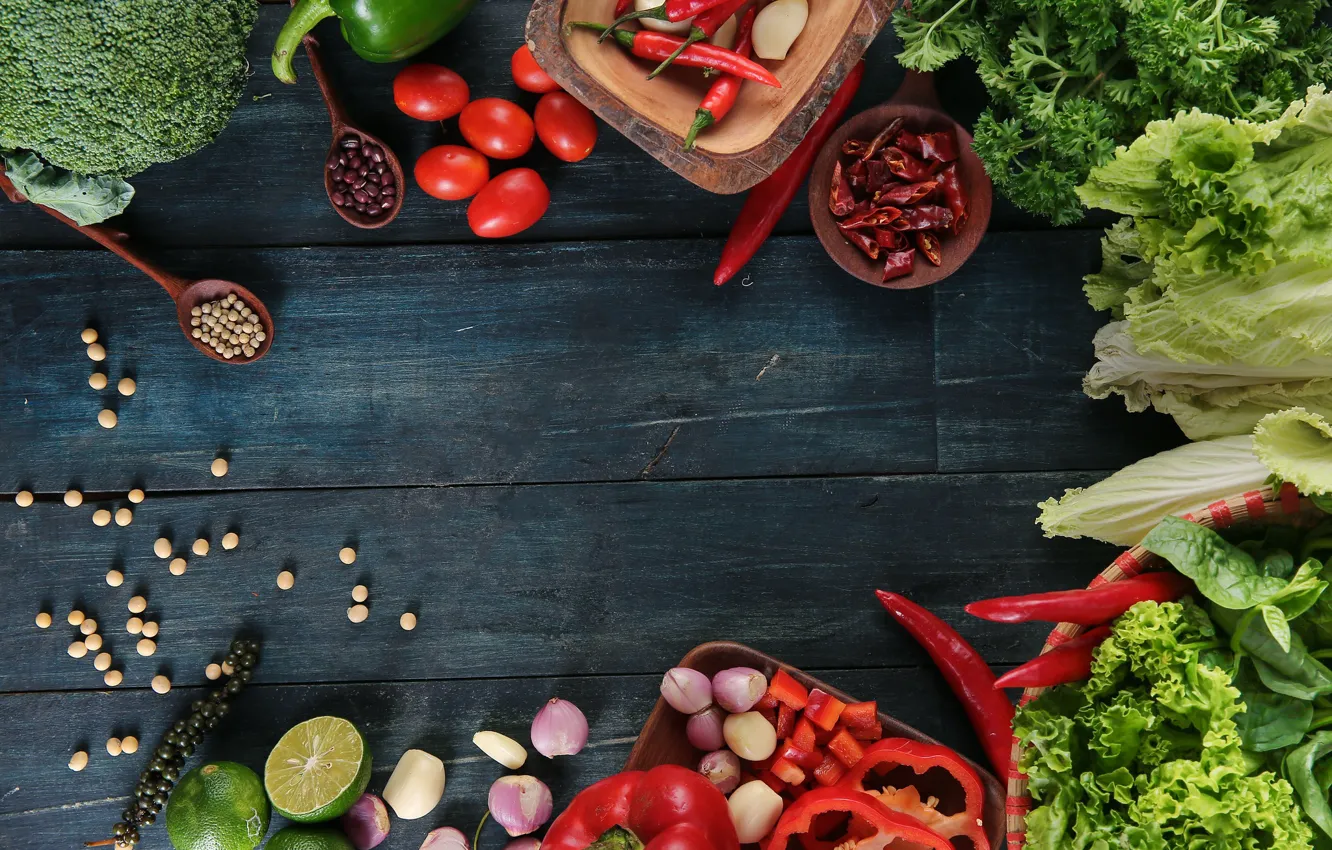 Photo wallpaper pepper, vegetables, tomato, parsley, salad, garlic, LYM