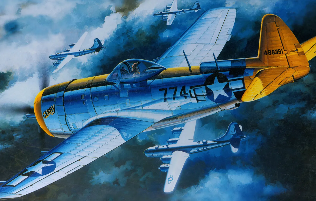 Photo wallpaper figure, art, Boeing, Superfortress, Thunderbolt, support, UNITED STATES AIR FORCE, fighter-bomber