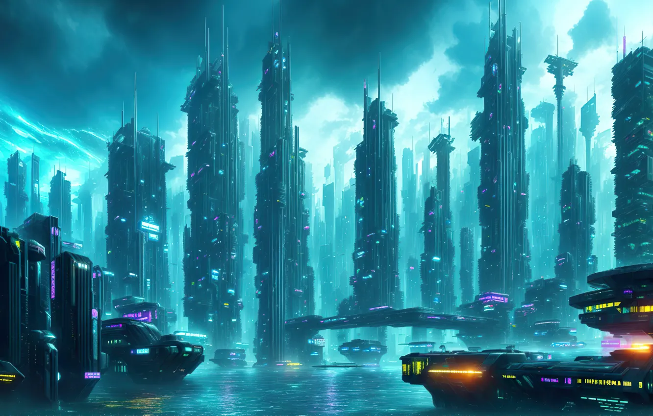 Photo wallpaper city, landscape, art, fantastic, Future, digital art, futuristic, Cyberpunk