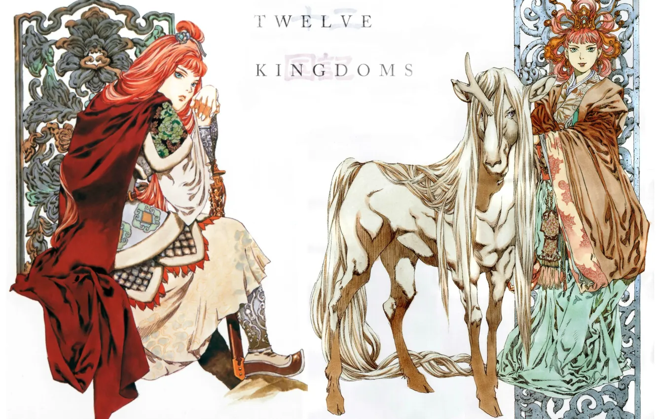 Photo wallpaper sword, hairstyle, unicorn, red, cloak, unicorn, Youko Nakajima, the Twelve Kingdoms