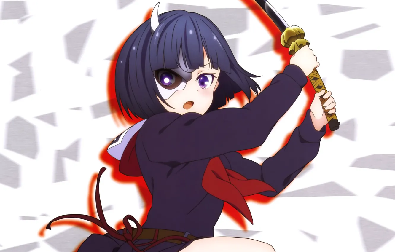 Photo wallpaper girl, sword, anime, katana, ken, blade, mask, seifuku