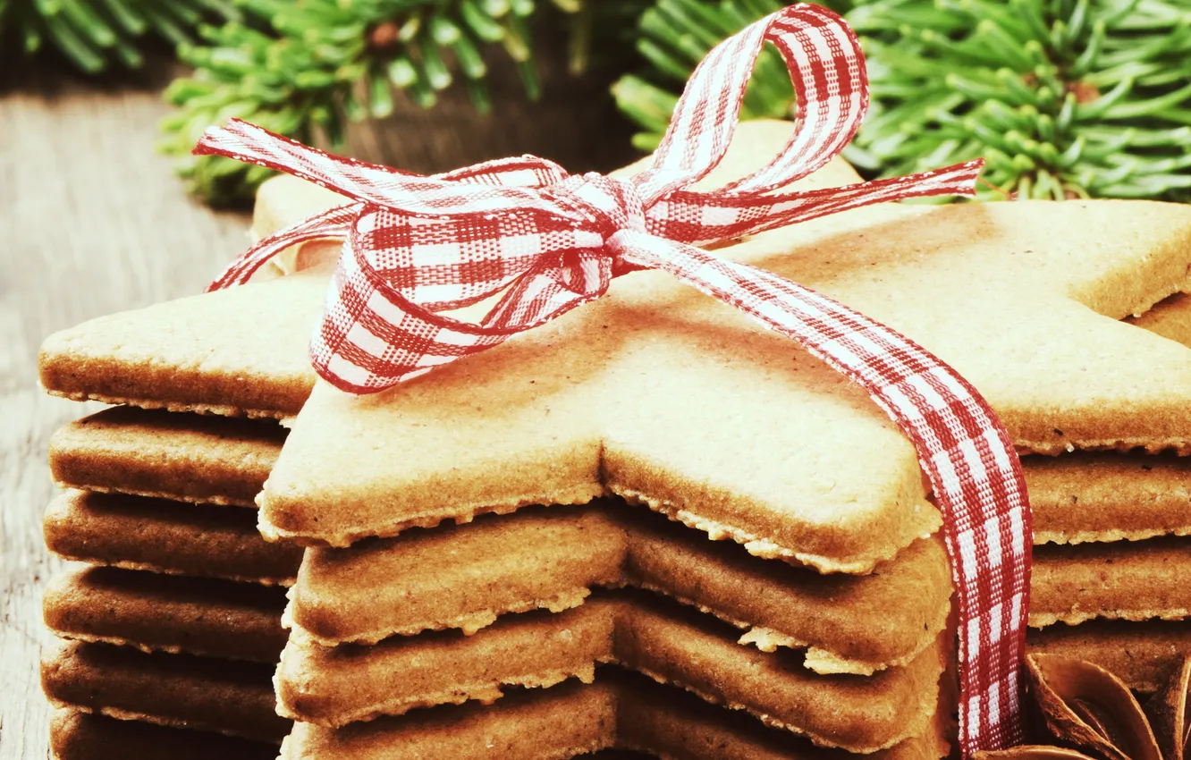 Photo wallpaper tree, cookies, bow, stars, star anise