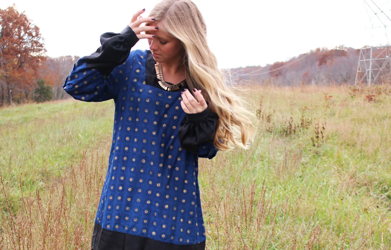 Photo wallpaper field, girl, nature