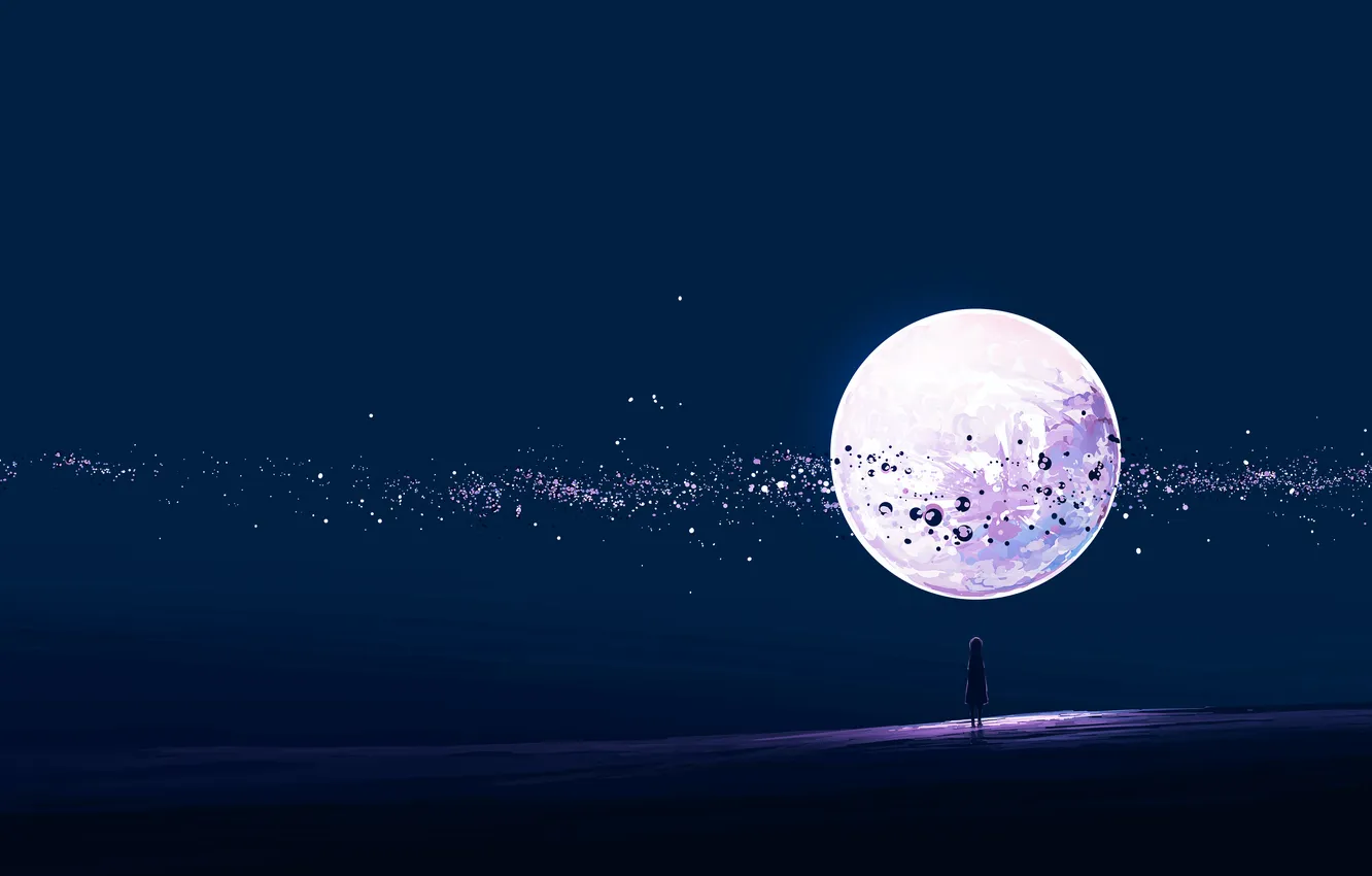 Photo wallpaper moon, sky, night, moonlight, digital art, artwork, full moon, silhouette