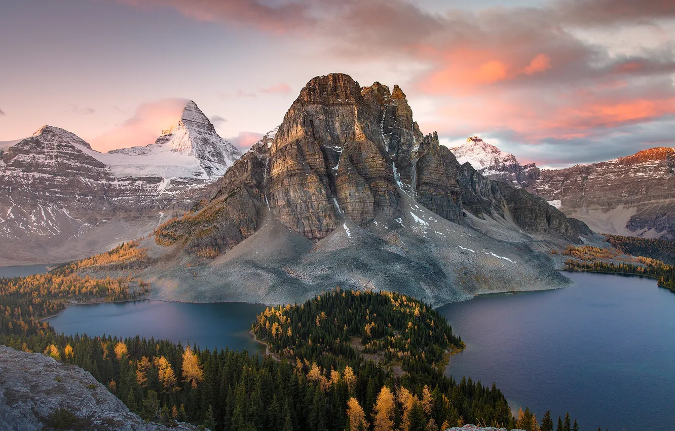 Photo wallpaper autumn, forest, mountains, mountain, lake, Canada