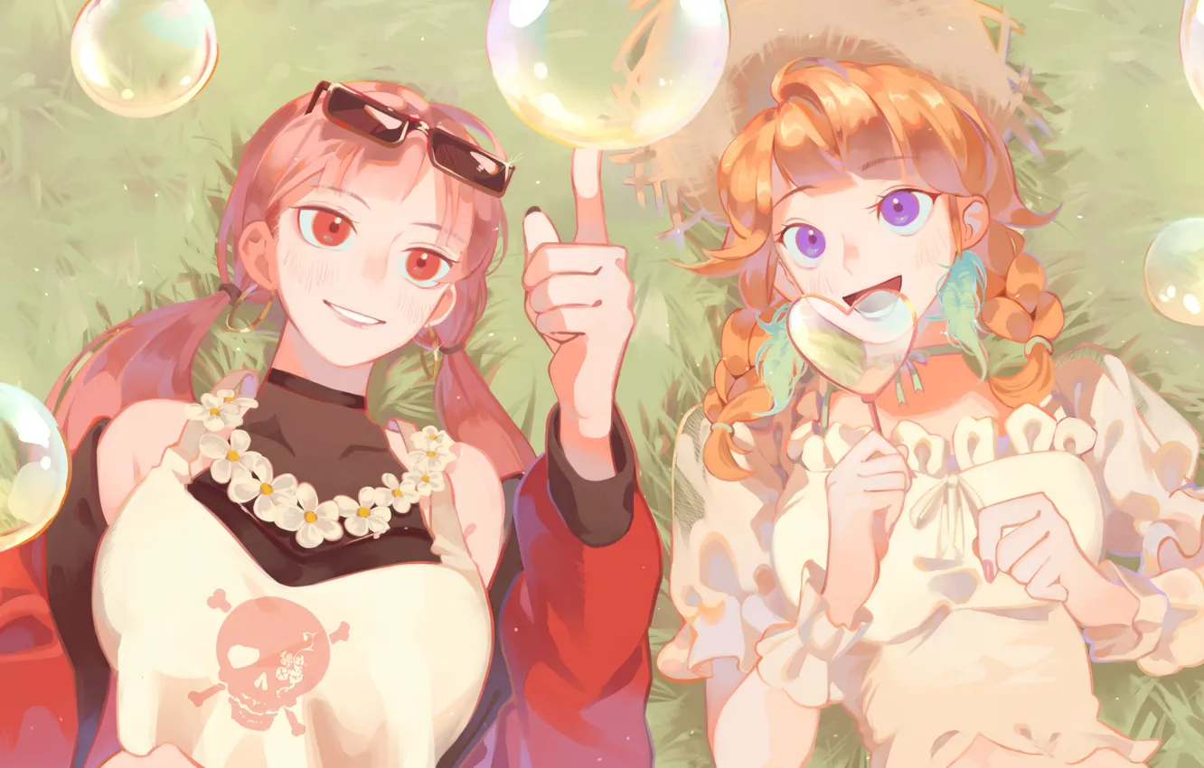 Photo wallpaper girl, bubbles, Mori Calliope, Takanashi Kiara, HoloLive