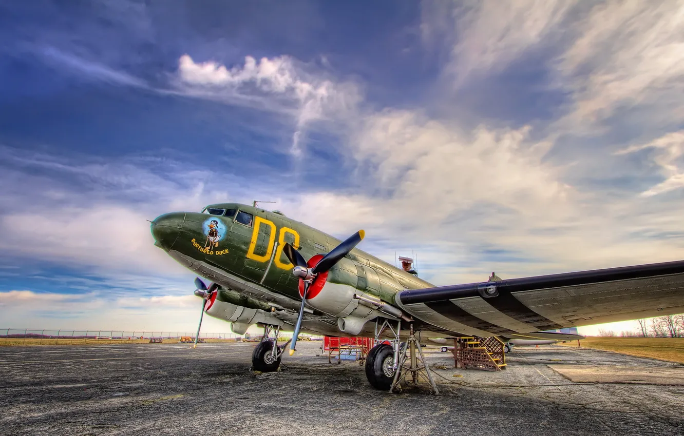 Photo wallpaper the sky, the plane, the airfield, Douglas C-47 Skytrain