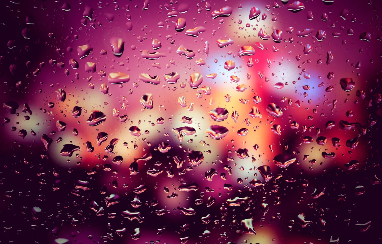 Photo wallpaper glass, water, drops, lights, lights, rain, rain, night