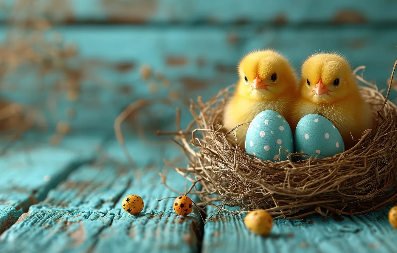 Photo wallpaper flowers, chickens, eggs, spring, colorful, Easter, flowers, spring