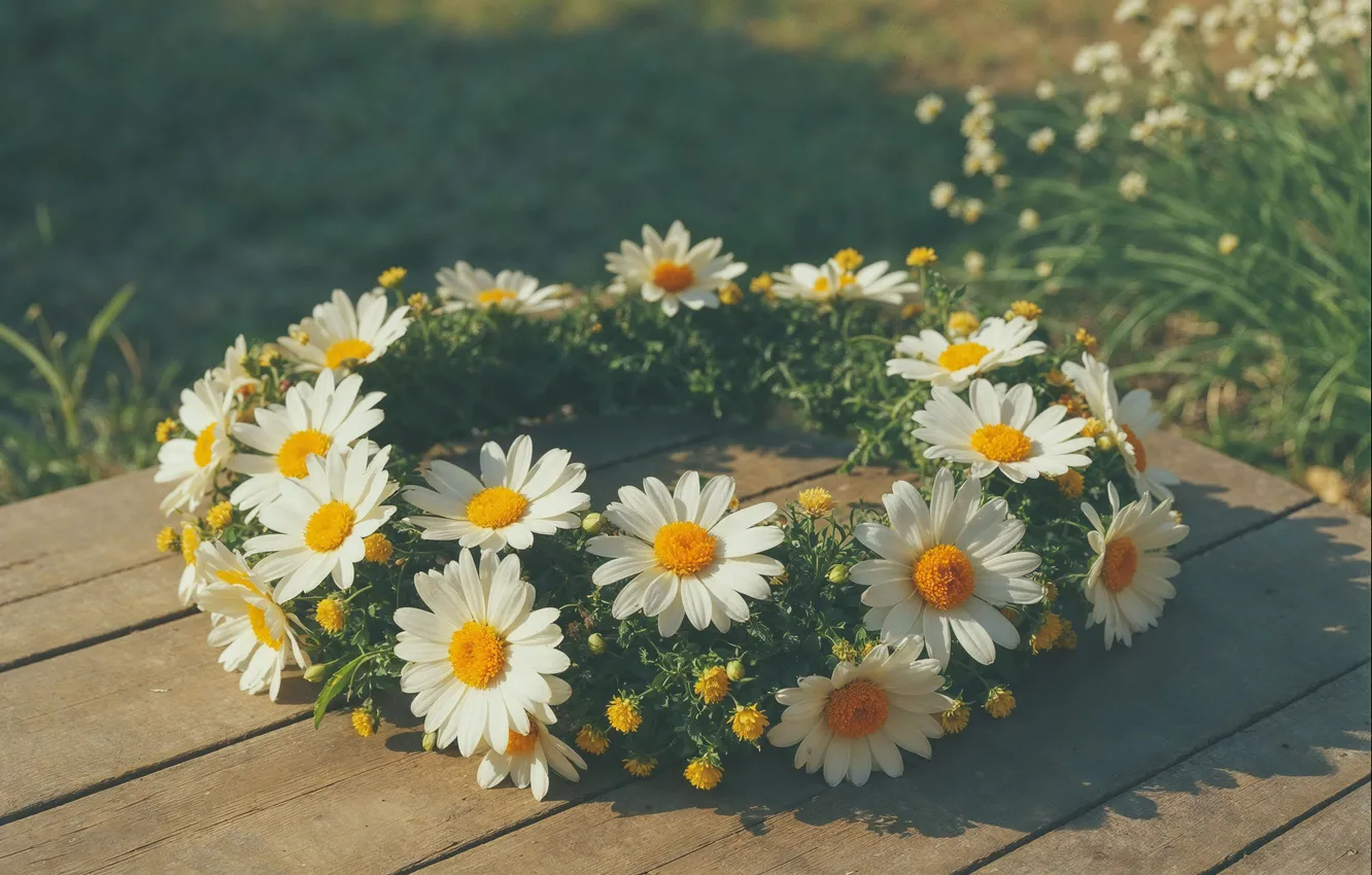 Photo wallpaper summer, flowers, retro, chamomile, spring, summer, sunshine, blossom