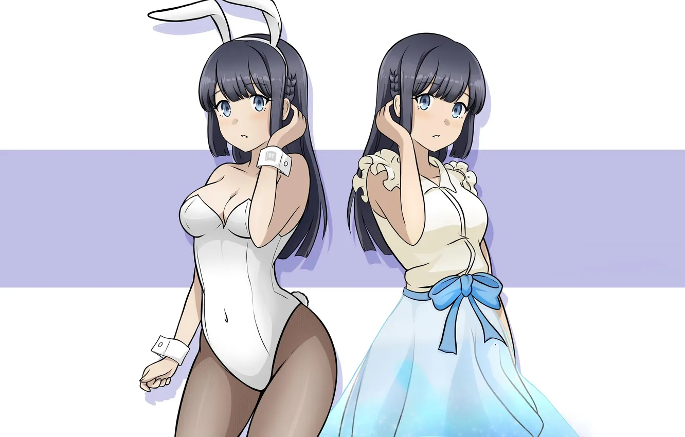 Photo wallpaper girl, sexy, cleavage, long hair, dress, boobs, anime, blue eyes