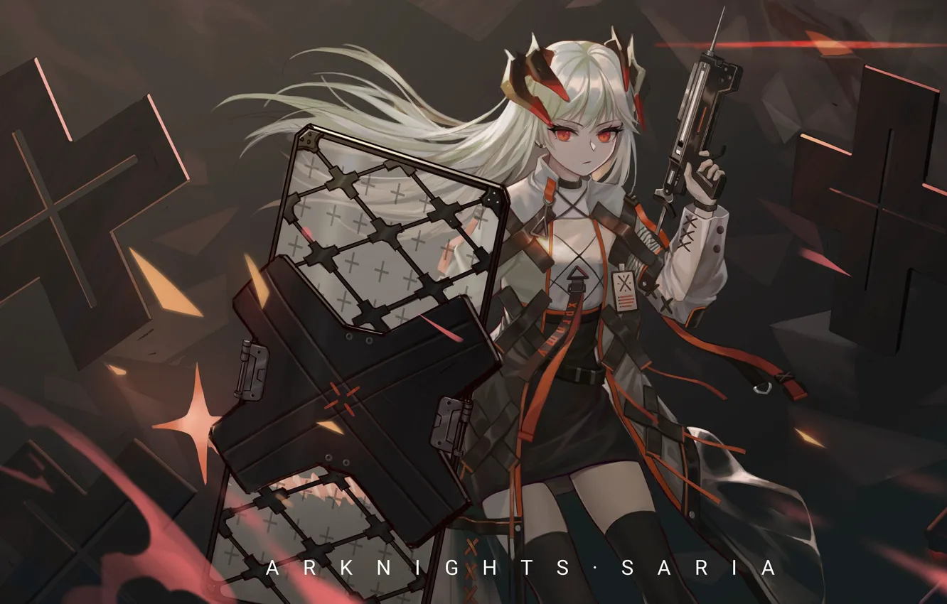 Photo wallpaper look, girl, weapons, Saria, Arknights