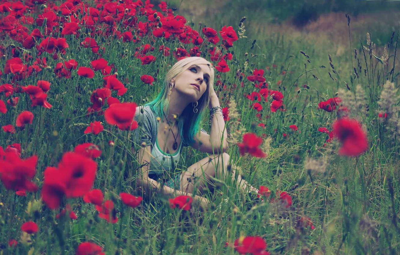 Photo wallpaper girl, flowers, Maki