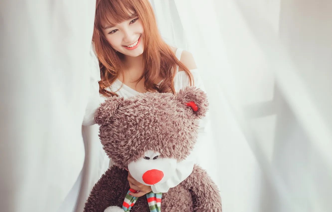 Photo wallpaper girl, mood, bear