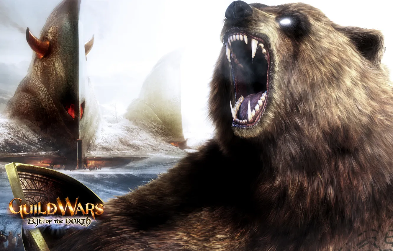 Photo wallpaper the city, bear, mouth, Guild Wars, roar, Eye Of The North